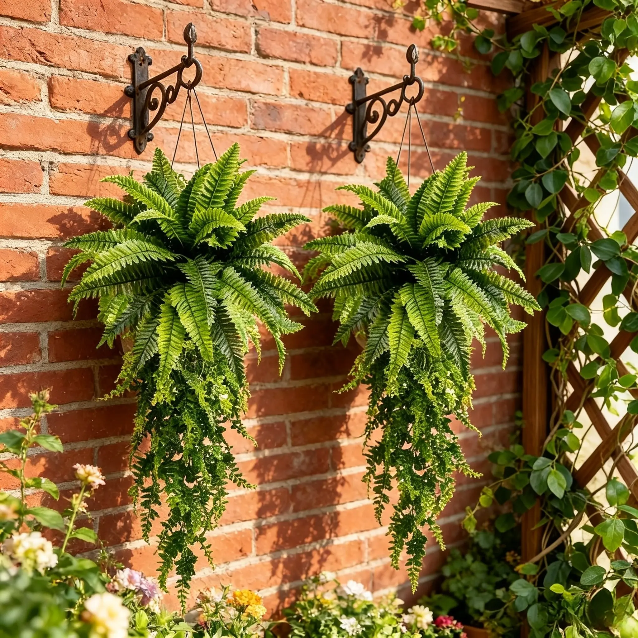 1 set /2 set Large Boston Fern Plant Set, Hanging Artificial Greenery, Artificial Ferns, Realistic, UV & Rain Resistant, No Maintenance, Perfect for All Seasons, Outdoor Decor