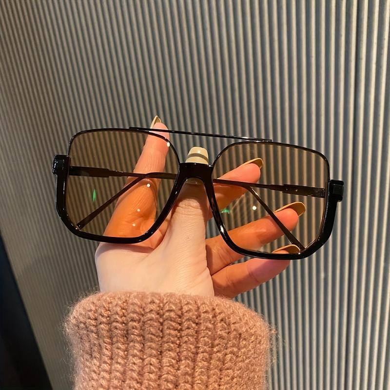 Super Large Square Mirror AC Lens Glasses Retro Metal Frame Double Bridge Design Unisex Fashion Eyewear for Daily Wear and Driving Trendy Styling Classic Shades