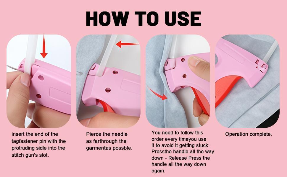 Stitch Gun for Clothing, Quick Clothing Fixer, Mini Quick Repair Garment Sewing Machine with 5 Needles, 500 Black & 500 White 4.5mm Mini Fasteners Pink Stitch Gun for Clothing, Quick Clothing Fixer, Mini Quick Repair Garment Sewing Machine with 5 Needles, 500 Black & 500 White 4.5mm Mini Fasteners Pink