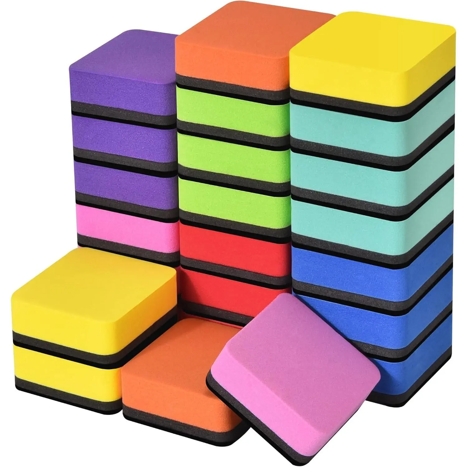 24 Pack Square Magnetic Whiteboard Erasers, Mini Dry Erase Board Erasers for Kids and Students, 8 Color