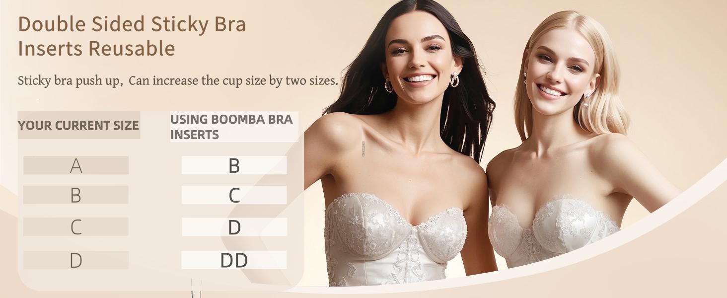 Double Sided Sticky Bra Inserts, Reusable Push Up Adhesive Pads with Padding for Bikini, Swimsuit, Sports Bra