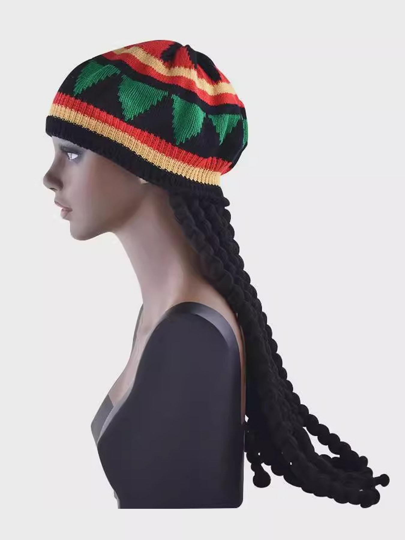 1pc Jamaican Rasta Rastafarian Hat with Black Dreadlocks Braids| Party Costume Wig Accessory