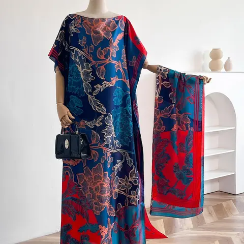 Women's Floral Print Lightweight Long Dress & Scarf Set, Boho Casual Shawl Dress & Scarf Set for Beach Vacation Holiday, Ladies Clothes for All Seasons #GLOBAL PICKS