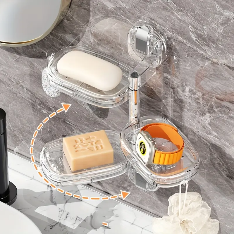 Suction cup soap box wall-mounted household, non-perforated soap box toilet wall drain rack soap rack.