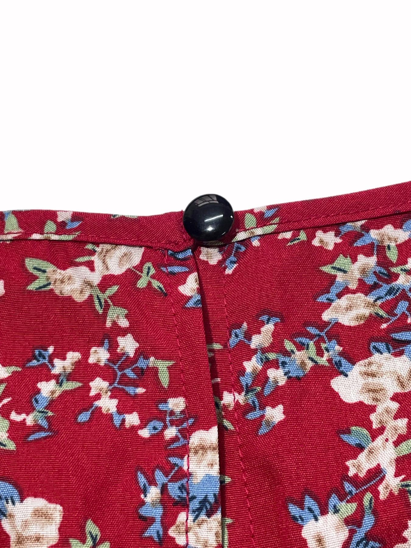 Women's Floral Print Bubble Hem Dress, Round Neck Waist Cinched Design, Boho Style Midi Skirt, Fitted Short Sleeve, All Seasons