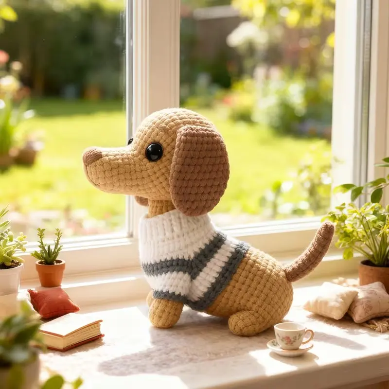 Handmade Crochet Weimaraner Dog Amigurumi Kit, Beginner-Friendly DIY Craft, Includes Tutorial & Instructions, Perfect Gift for Holidays