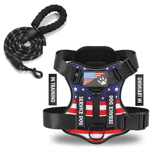 Shock Absorbing No Pull Tactical Dog Harness Reflective Walking Chest Harness For Medium Large Dogs Outdoor Training