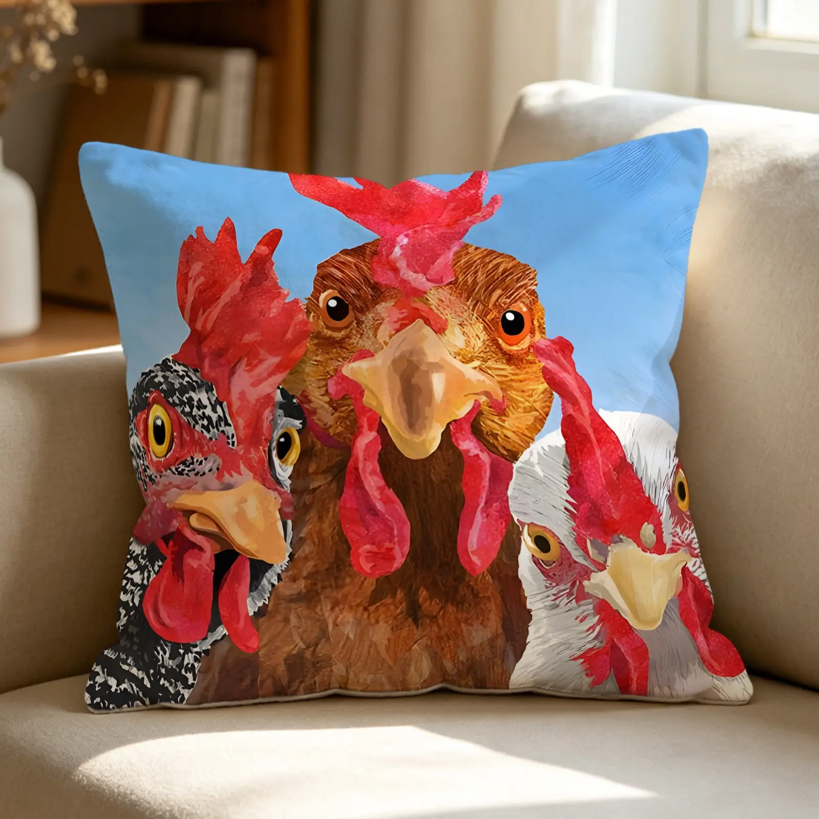 Farm Chicken Art Print Throw Pillow, Farmhouse Accent Pillow Cushion Includes Pillow Core, Vivid Digital Printed Decor Pillow for Sofa Couch Porch Bedroom, Rustic Country Home Decor Gift for Farm Animal Lovers