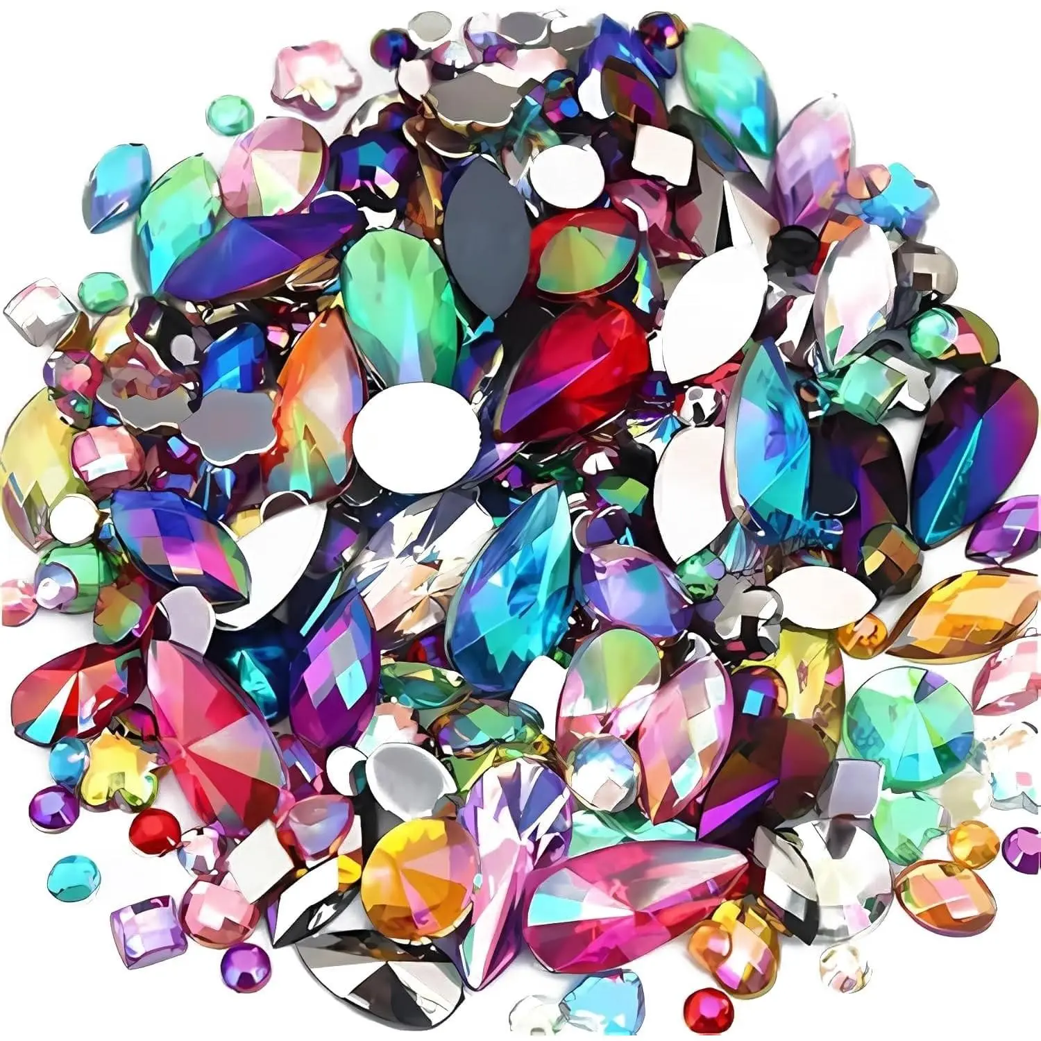 1400pcs Multi-Size AB Color Flatback Rhinestones Set - Multi-Color Acrylic Jewel Accents for Halloween Party Crafts, DIY Craft Set (Assorted Shapes for Face Art Decorations)