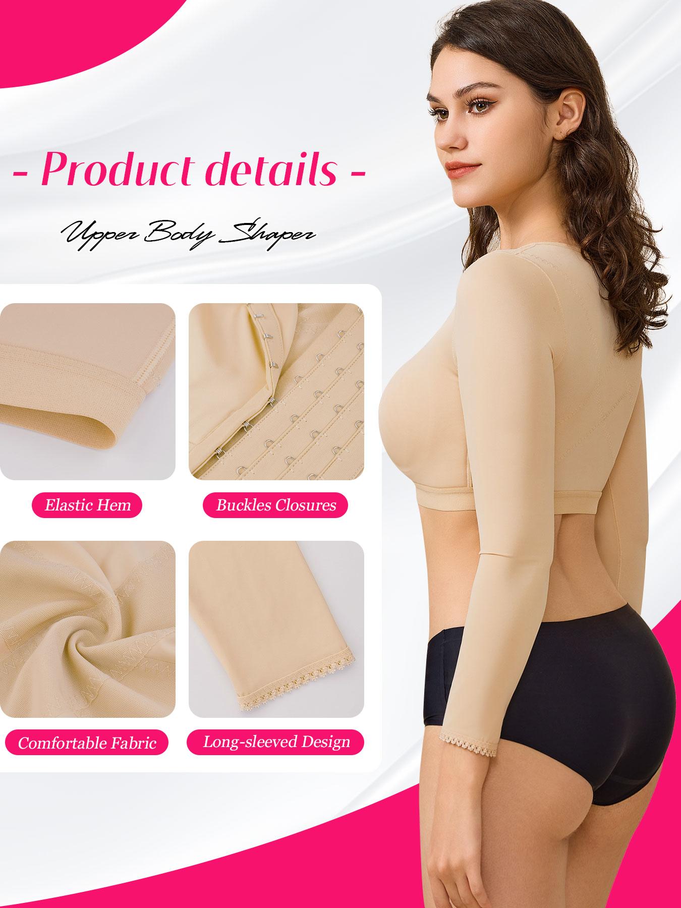 Women's Solid Long Sleeve Shapewear Top, High Stretch Front Buckle Design Shaper, Tummy Control Shapewear for Daily Wear halloween dailydrip comfyessentials wirelessbrareview wirelessbras midsize comfortablebras tiktokshopbacktoschool cleavagebra