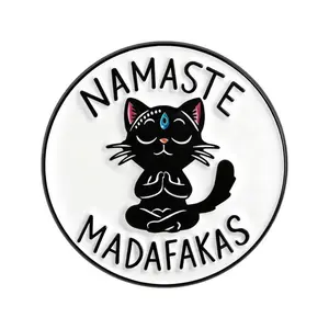 Yoga Cat Namaste Madafakas Brooch Enamel Pins Funny Cartoon Meditation Cat Brooches Jacket Lapel Badge Jewelry Gifts for Friends