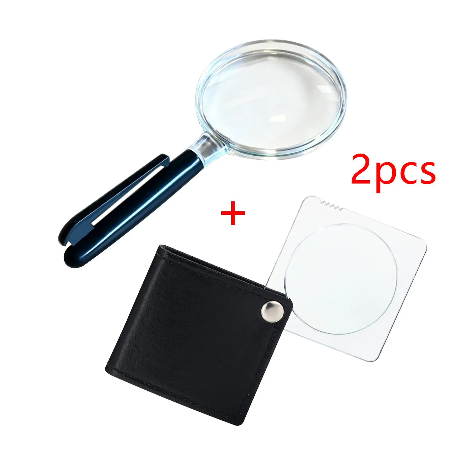 2-Pack 5x Handheld Magnifier, Foldable Pocket Reading Lens with Pen Clip, Lightweight Abs Material, Ideal for Books, Crafts, Jewelry