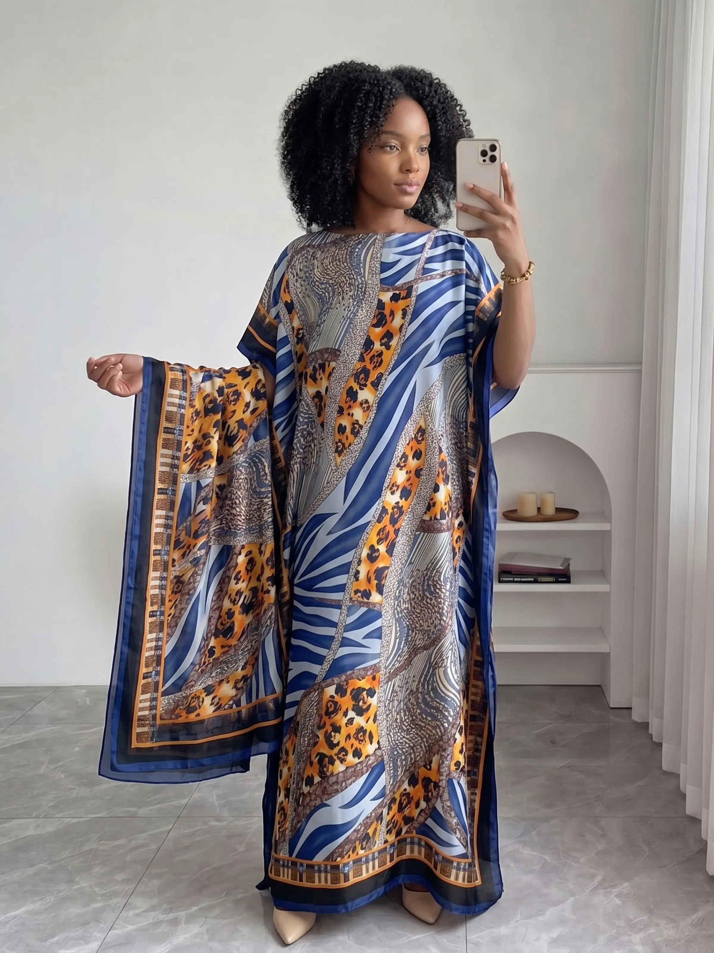 Elegant Leopard Print Robe Set, Women's Beach Cover-Up with Sun Protection, Long Dress + Headscarf, Fashionable Summer