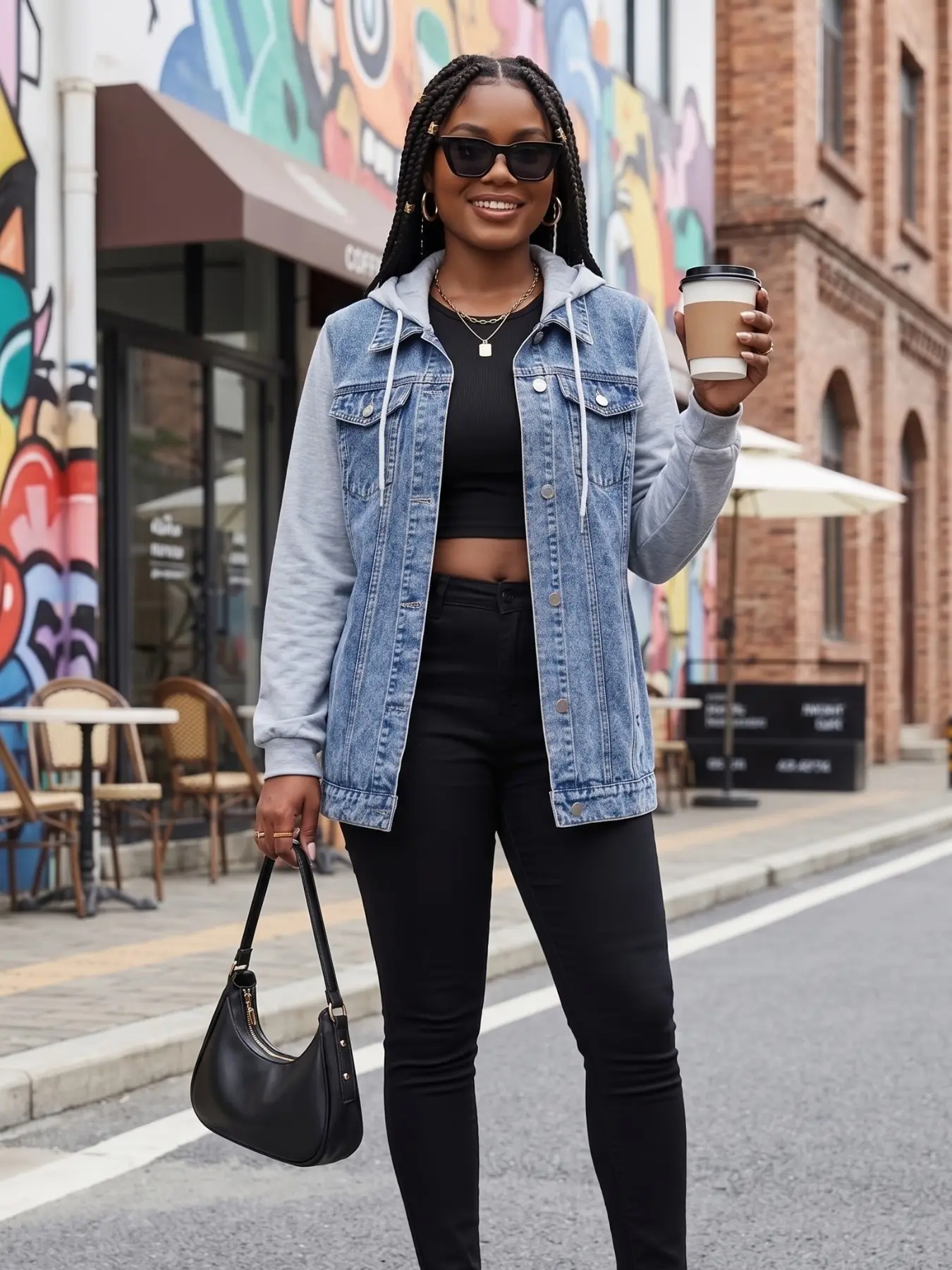 Women's Loose Fit Denim Jacket Coat, Spring & Fall Hooded Sweatshirt, Casual Basic Fashion Outerwear for Ladies, Comfortable and Stylish