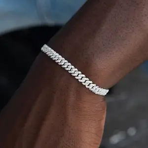 [ICE HUE] 18K Gold Vacuum Plated Silver Cuban Link Bracelet for Men - 5A+ Sri Lanka 6mm Moissanite, Micro Prong, Luxury Costume Jewelry, Daily Wear Gift, Classic Hip Hop Men's Accessories