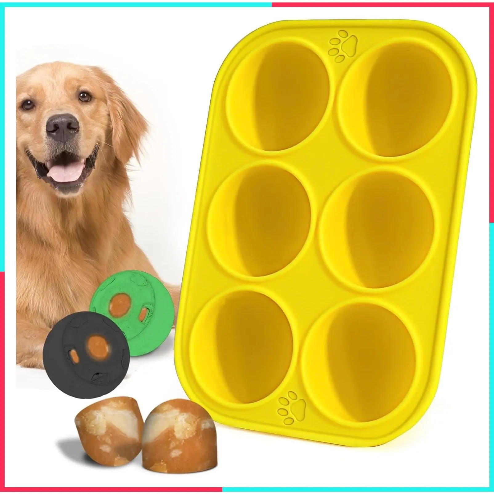 6 Cavities Silicone Dog Treat Molds for Large Dogs 25-75lbs, Reusable Frozen Dog Treat Molds for Making Puppy Favorite Freeze Refill Ice Popsicle Treats (L)