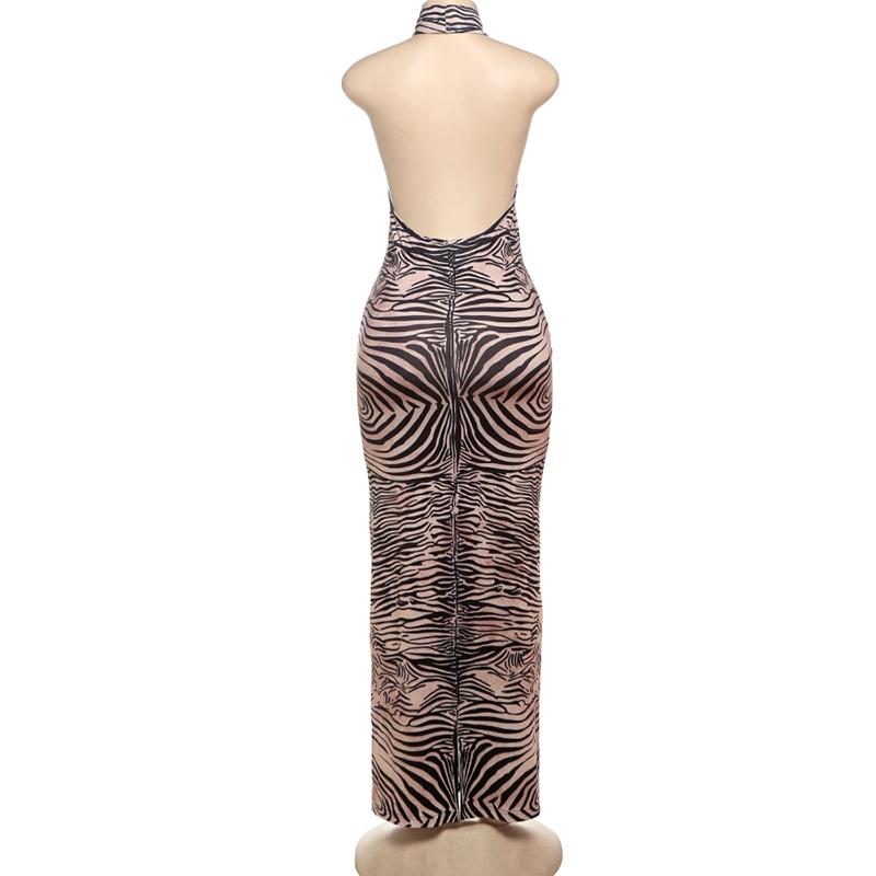 DOUCIU Summer Personality Street Sexy Elegant Cool Women'S Thin Printed Long Straight Sleeveless Backless Dress