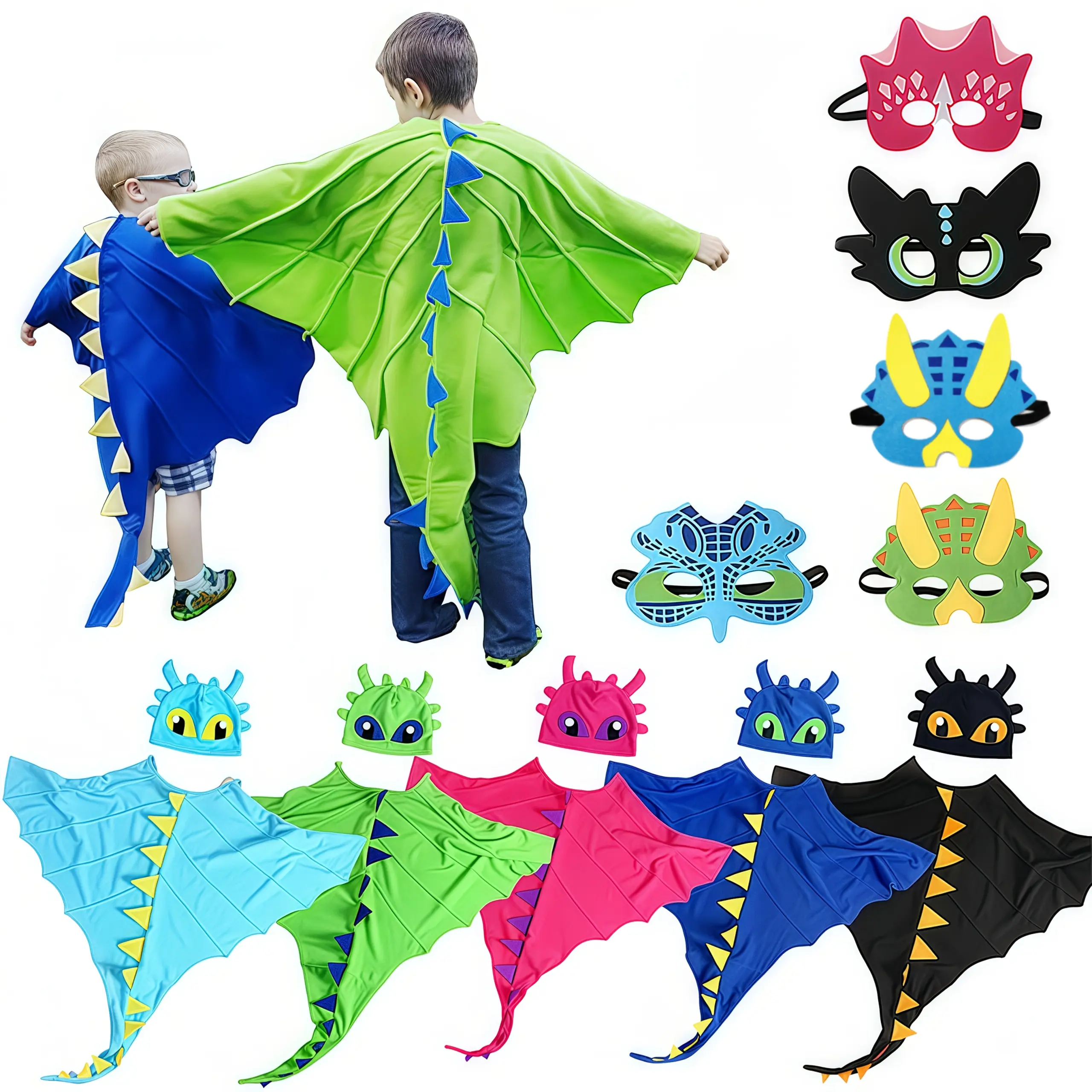 Dragon Cape Christmas Halloween Party Set with Hat for Boys and Girls, Children's Activity Performance Shawl Outfit cosplay costume