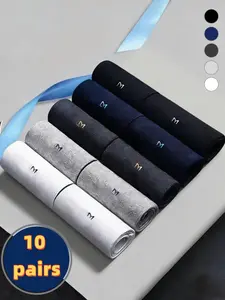 10 PairsMen's Breathable Business Casual Work Socks, Mid-Calf Socks, Multi-Color Bag Set, Plain Pattern, Daily Wear, Menswear