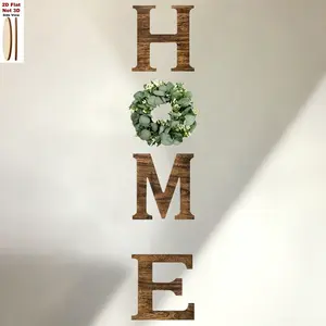Wooden HOME Letter Wall Decor with Eucalyptus Wreath, Vintage Farmhouse Style Wall Sign, Neutral Wall Art for Entryway & Living Room, Ideal Housewarming Gift for New Home