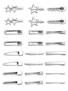 24 PCS Y2k Hair Clips Silver Hair Clips for Women, 12 Shapes Metal Silver Hair Accessories for Girls Star Hairclips Metal Barrettes Alligator Clips for Hair Styling Star Hairpin Cool Hairpin Set Styling