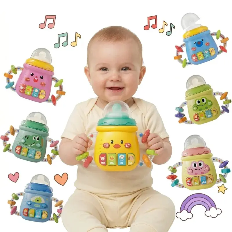 Baby Musical Pacifier Rattle Toys Early Educational Feeding Bottle Soft Teether Light Soothing Shaker Newborn