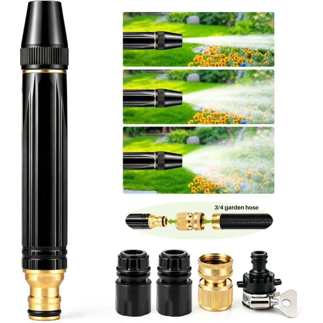 High Pressure Hose Nozzle Fits US with 3 Spray Modes |  -Duty Direct Spray Hose Gun with 3/4" GHT Brass Quick Connect for Plants, Lawn, Car,, Pet