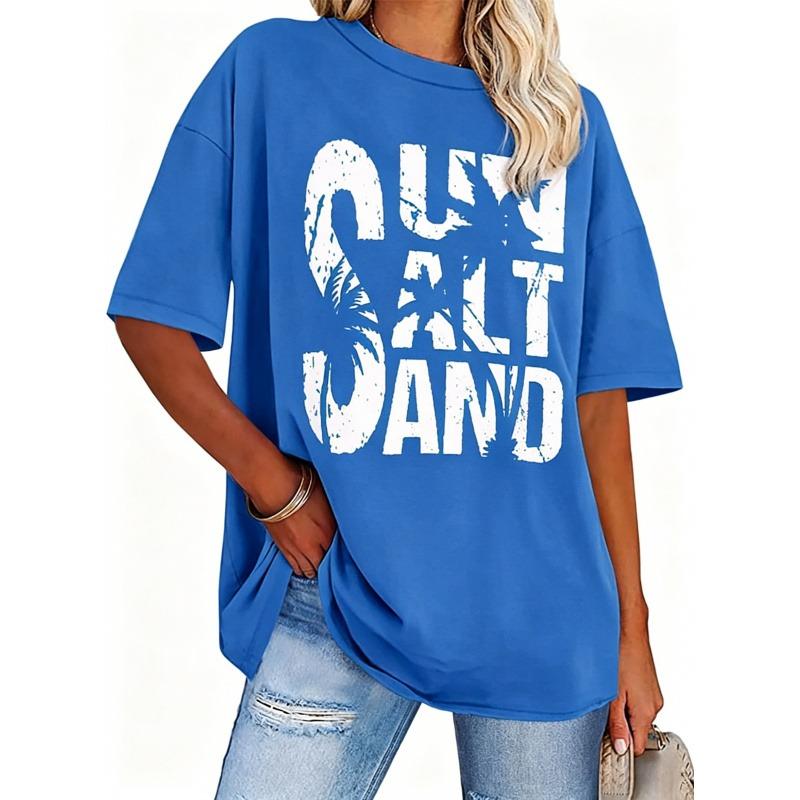 Women Short Sleeve T-Shirts,Crew Neck Drop Shoulder Baggy Sleeves Tees,Loose Printed T-shirt Casual Basic Tops,Oversized Tshirt Women