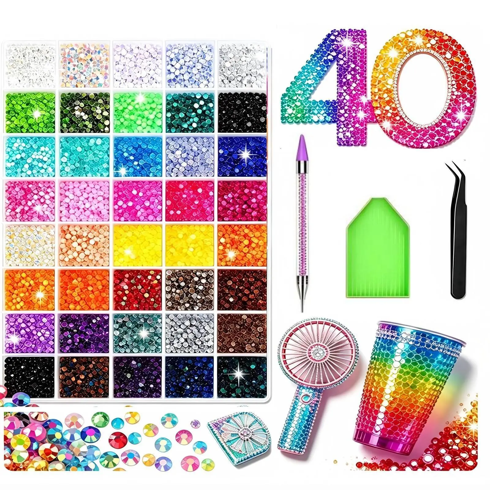 40000Pcs Resin Rhinestones Kit - 3mm Flatback Jelly Gems , Bling Rhinestone Decoration, Bedazzling Glitter Kit for DIY Craft & Tumbler Decoration