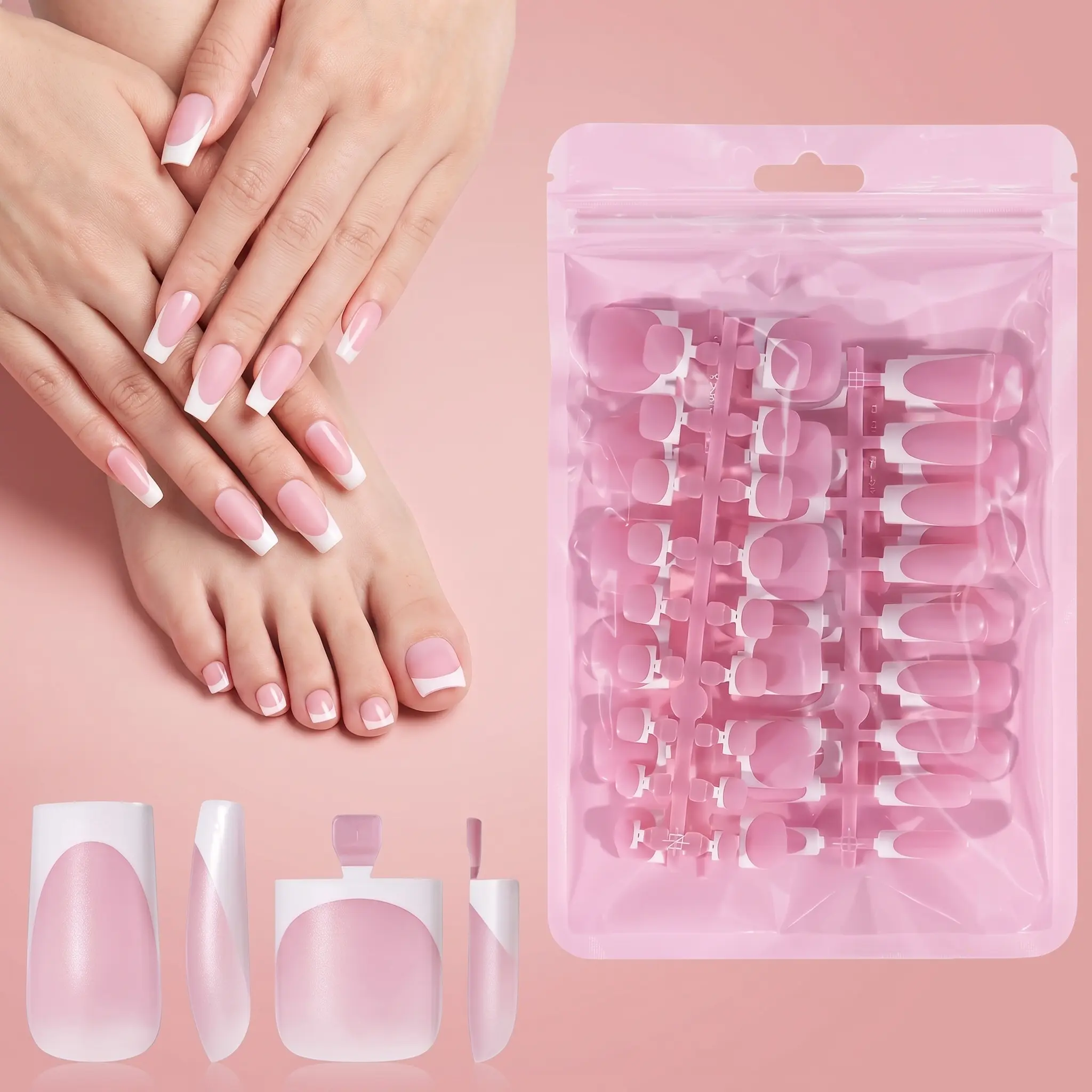 Everyday Glam Press On Nail Sets 60 Pcs Classic White French Medium Square Kit For At Home Manicures Festive And Party Gift Nail Press On Nails