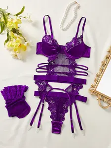Women's Sexy Floral Corset Set, Comfortable Underwire Thong, Slim-Fitting Lingerie for All Seasons, Elegant and Stylish Adult C  lothing lenceria sexi mujer college pjs sexy