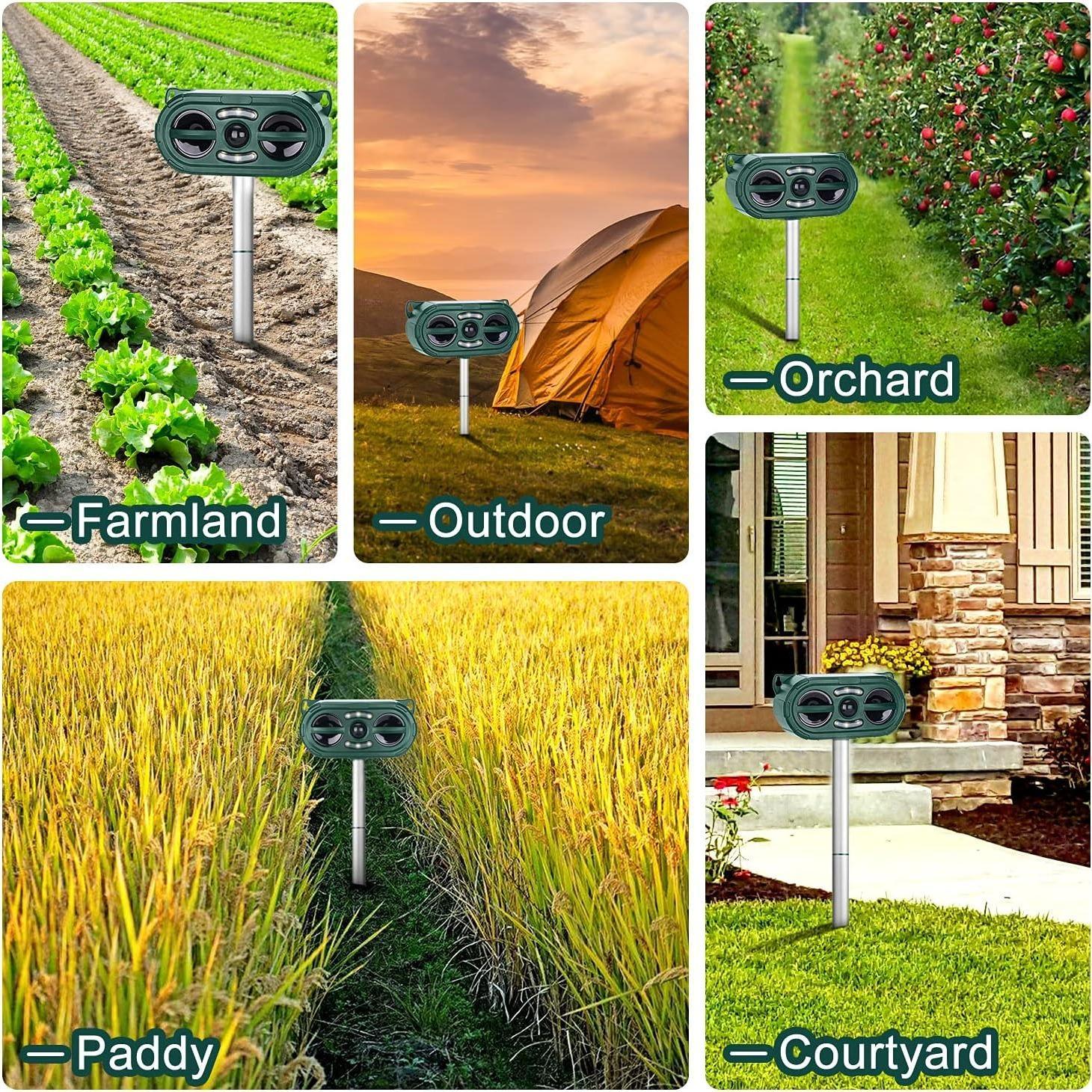 Solar-Powered Animal Repeller, Deer Repellent Devices, Waterproof Ultrasonic Pest Repellent for Outdoor Farm and Orchard Use