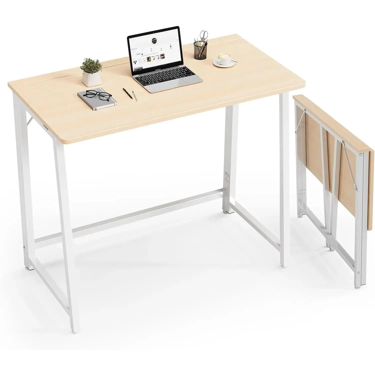 Compact Folding Desk for Small Space 31.5 Inch, Foldable Computer Table, Narrow Home Office Workstation for Apartment, Dorm & Bedroom