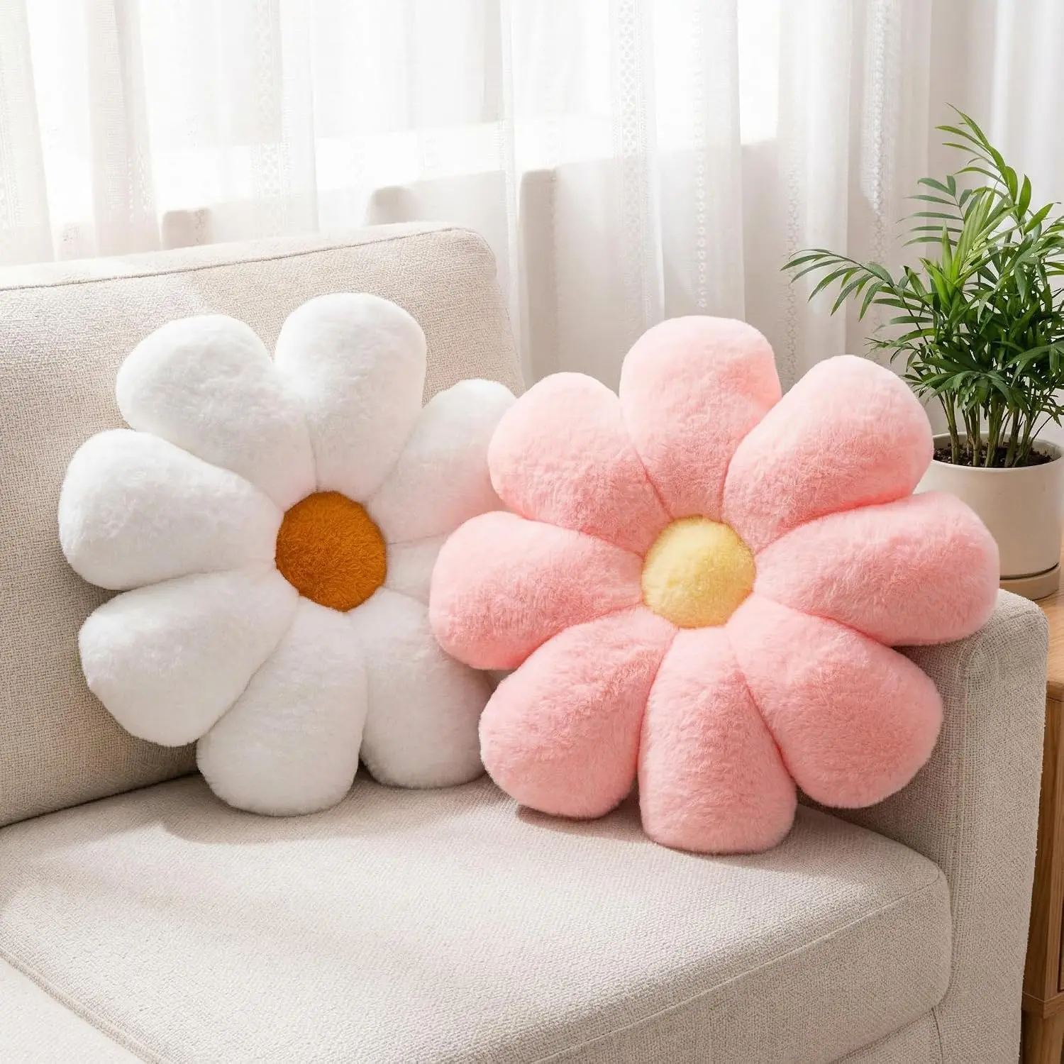 2 Pcs Flower Throw Pillow Set for Teen Girls Bedroom Preppy Room Decor Aesthetic, Cute Daisy Decorative Preppy Throw Pillows for Bed Sofa Chair Home Decor (Pink & White)