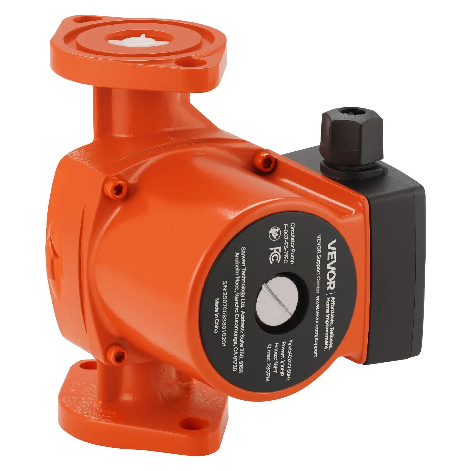 【DealsForYouDays】VEVOR F-007-F5-71FC Cast Iron Circulator Pump, 23 GPM, AC 120V 16 ft Hot Water Recirculating Circulation Pump, 1-Inch Flange Connection, 3-Speed Adjustment, Quiet Operation, for Home Heating System