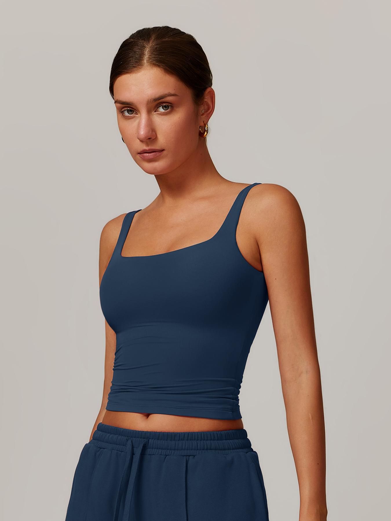 Women's Solid Color Sports Singlet with Built-In Bra Cups, High Stretch Comfortable Breathable Quick Drying Sports Bra for Yoga Gym Workout Fitness, Ladies Sportswear for Indoor Outdoor Wear