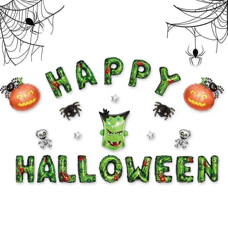 Multiple Halloween Theme Aluminum Foil Balloon Set, Ghost Spider Pumpkin Witch Skull Balloons, 16 Inch Happy Halloween Letter Balloons,Suitable for Halloween parties, home Halloween decorations, kindergarten Halloween activities, door/window or yard
