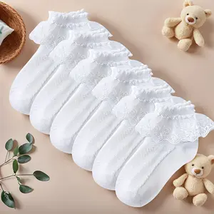 [Girls Lace Socks] 6 Pairs Girls Lace Socks Princess Style Ruffle Ankle Socks for Kids & Toddlers Thickened All-Season Design