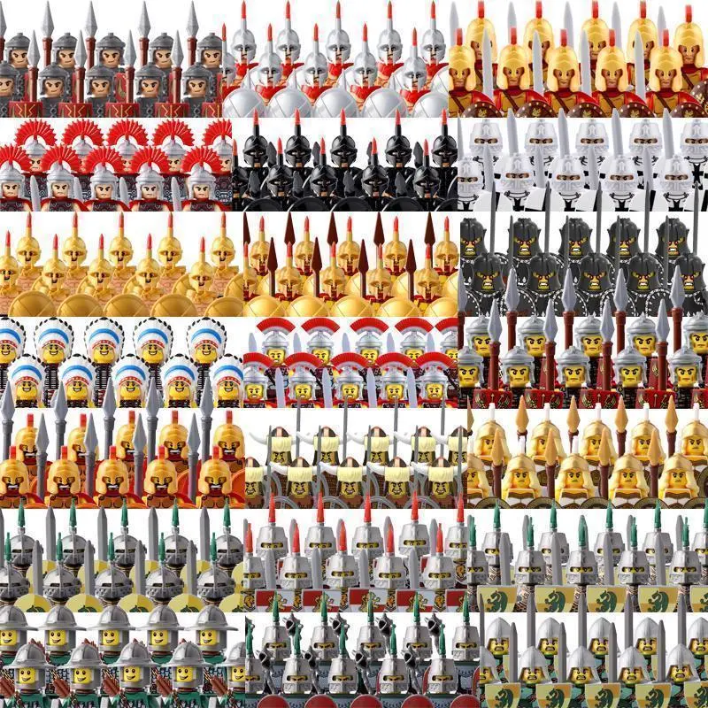 2026 hot item Medieval Military Roman Soldier Building Blocks Army Castle Teuton Knight Figures Lord Warrior Sword Weapons MOC Bricks Kits Toy