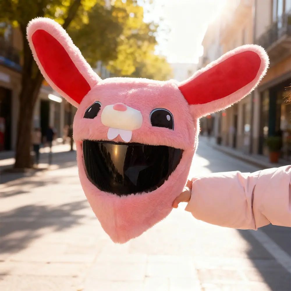Bunny Plush Helmet Cover, Universal Motorcycle Full Helmet Protector, Cute Cartoon Riding Accessory, Electric Bike Gear