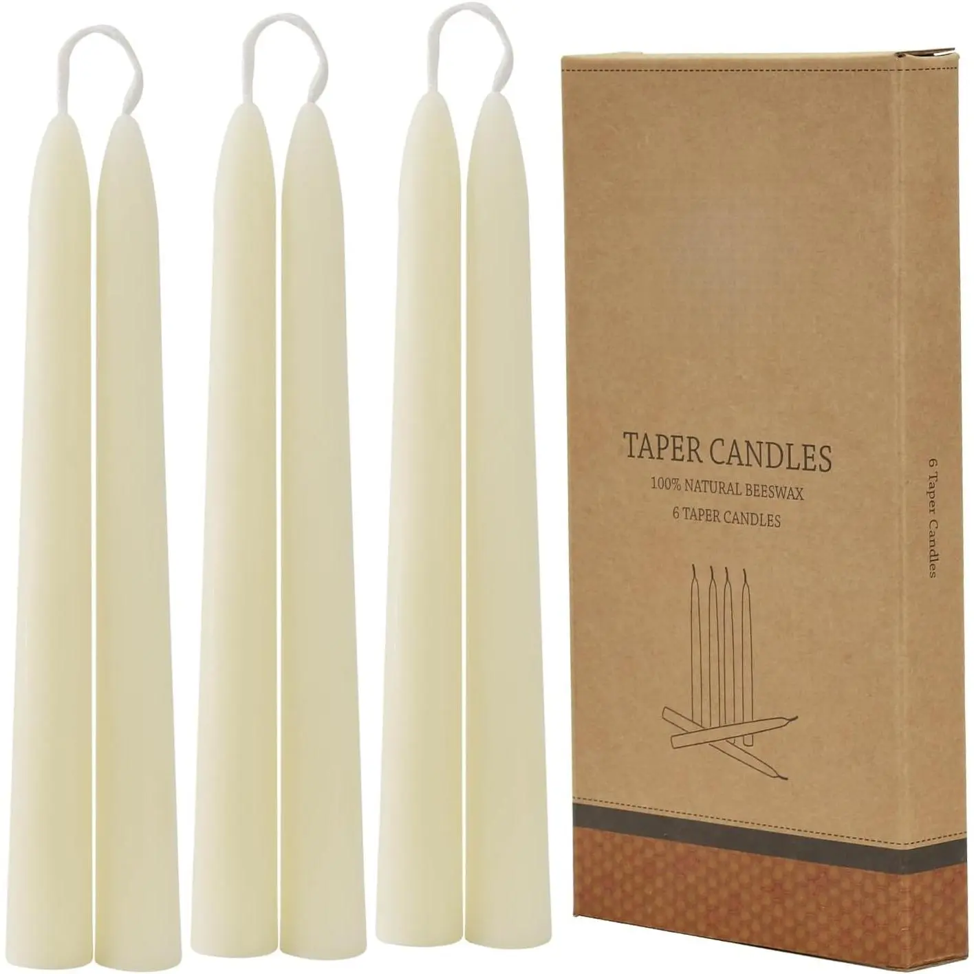 8 inch Natural White Beeswax Taper Candles Set of 6, Smokeless and Dripless Pure Organic Beeswax Candles Bulk for Anniversary Wedding Dinner Home Decor Emergency Housewarming Gift, 6-7Hrs Burn