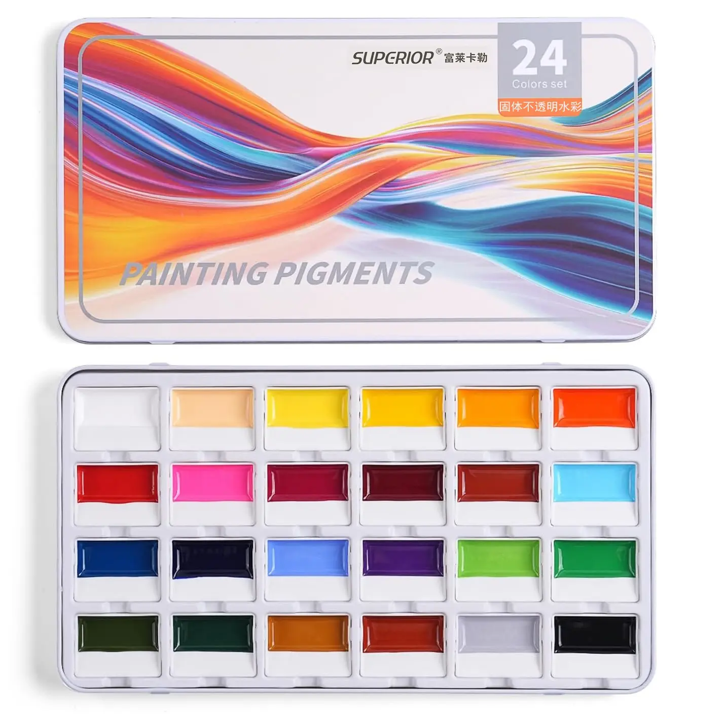 24 Colors Opaque Solid Watercolor Paint Set Professional Non-Transparent Gouache Watercolor Pigment Metal Box Portable Art Paint Kit for Artist Beginner Student Drawing Illustration Handcraft Journal DIY Painting Supplies Coloring Supplies
