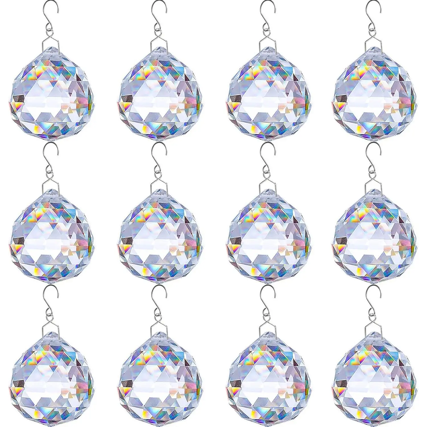 12 PCS Clear Crystal Glass Prism Suncatcher, Christmas Balls Ornaments, Rainbow Pendants Maker, Hanging Crystals Prisms for Windows, Xmas Tree Decorations for Home Decor