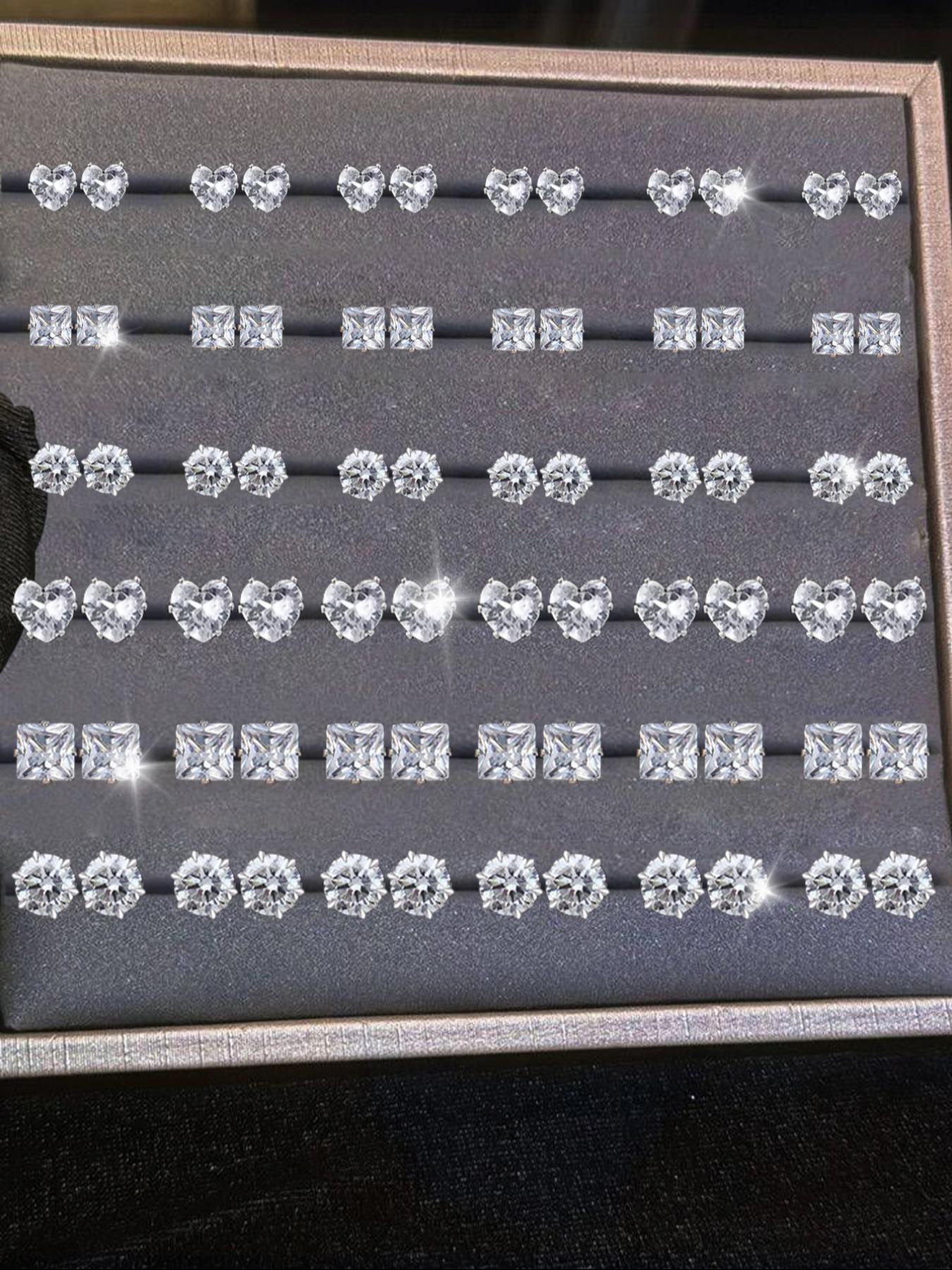 Simple Fashion Artificial Zircon Inlaid Stud Earrings, Heart & Geometric Design Earrings, Fashion Jewelry Accessories for Women & Men, Studs Earrings