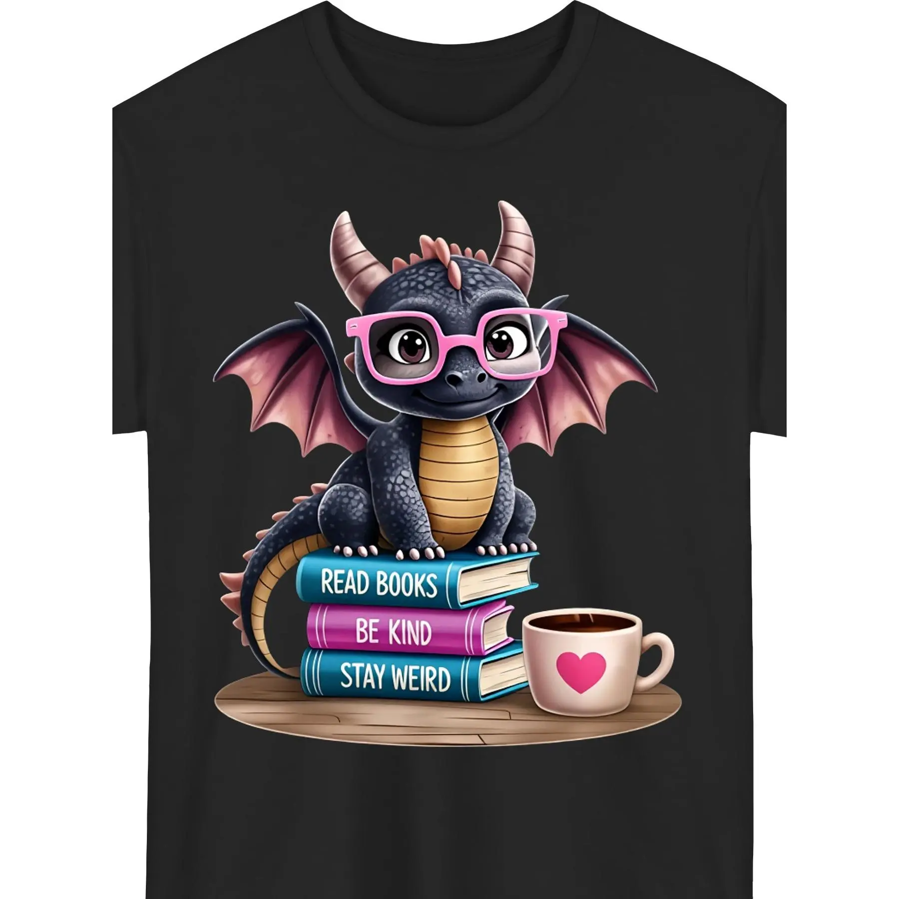 Women's Cotton Dragon Graphic T-Shirt - All-Seasons Clothes, Round Neck, Short Sleeves, Black, Machine Washable, Plus Size for Book Lovers