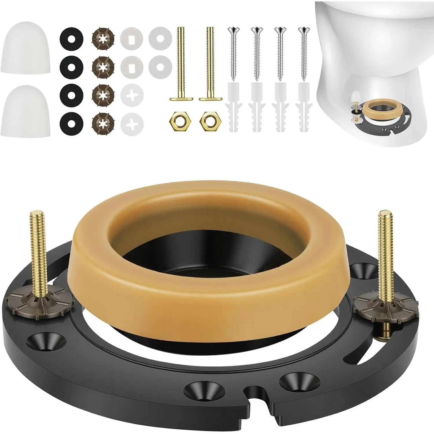 Standard Toilet Wax Ring Repair Kit with Round Flange, Solid Brass Bolts, Leakproof Seal, Universal Fit for 3-in & 4-in Plumbing Waste Lines – Ideal for DIY Repair