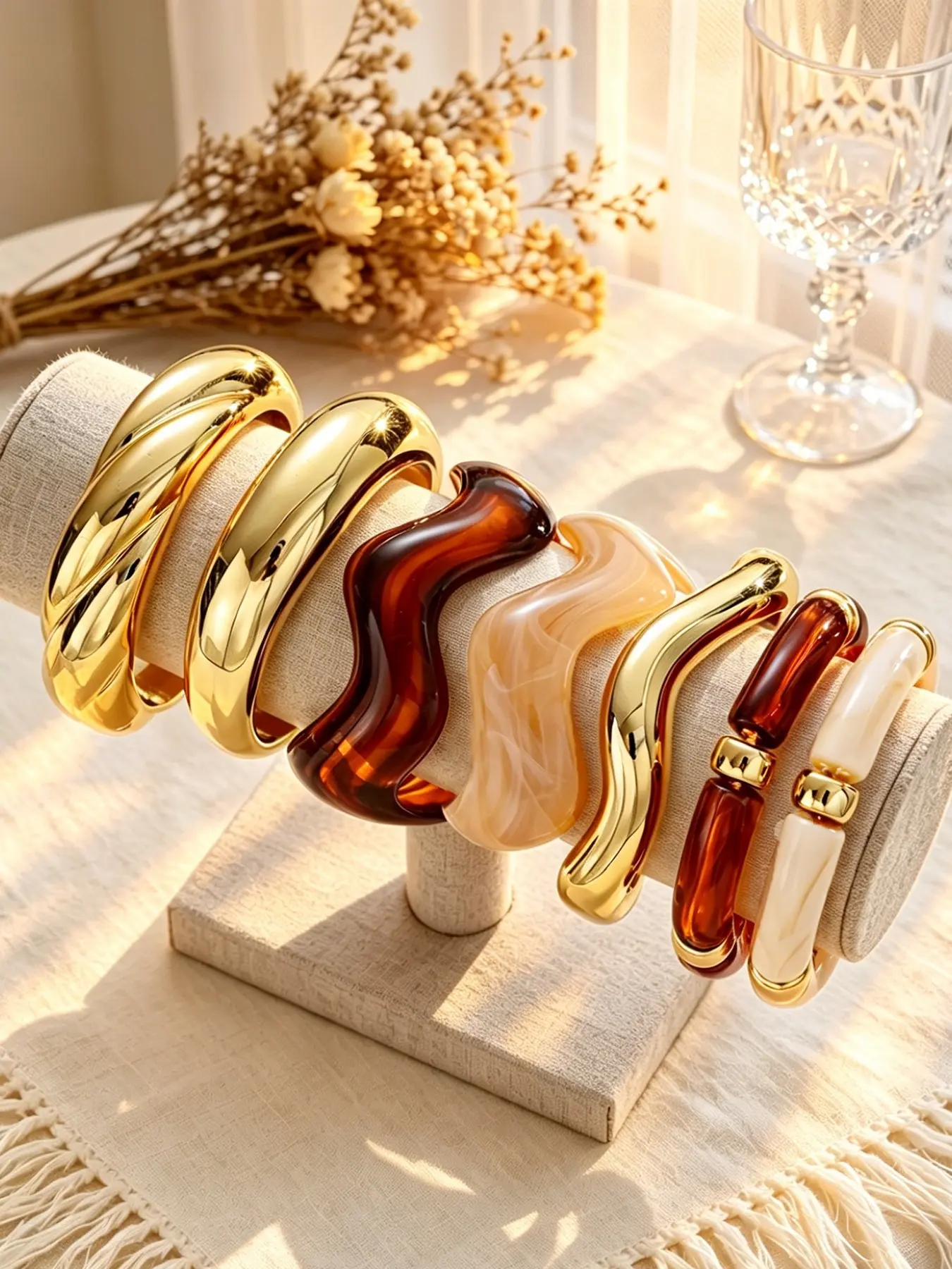 7-Piece Bracelet Set, Casual Geometric Resin Abs Bracelets, Women's Daily Wear, Perfect for Dates, Beach, Gifts for Friends and Mom