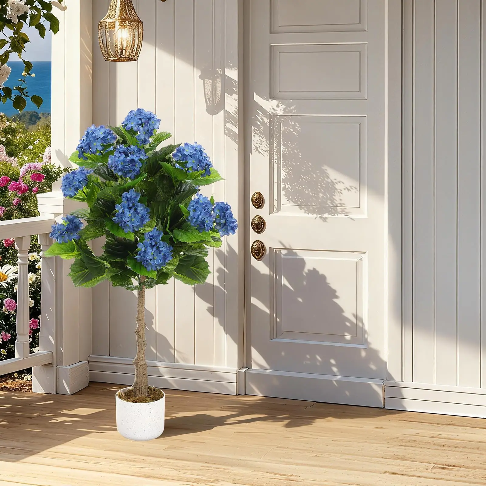 GARVEE Artificial Hydrangea Tree - 95 cm, Black Pot, 9 Realistic Blue Flowers, Decorative Elegant Indoor Ornament for Living Room, Office