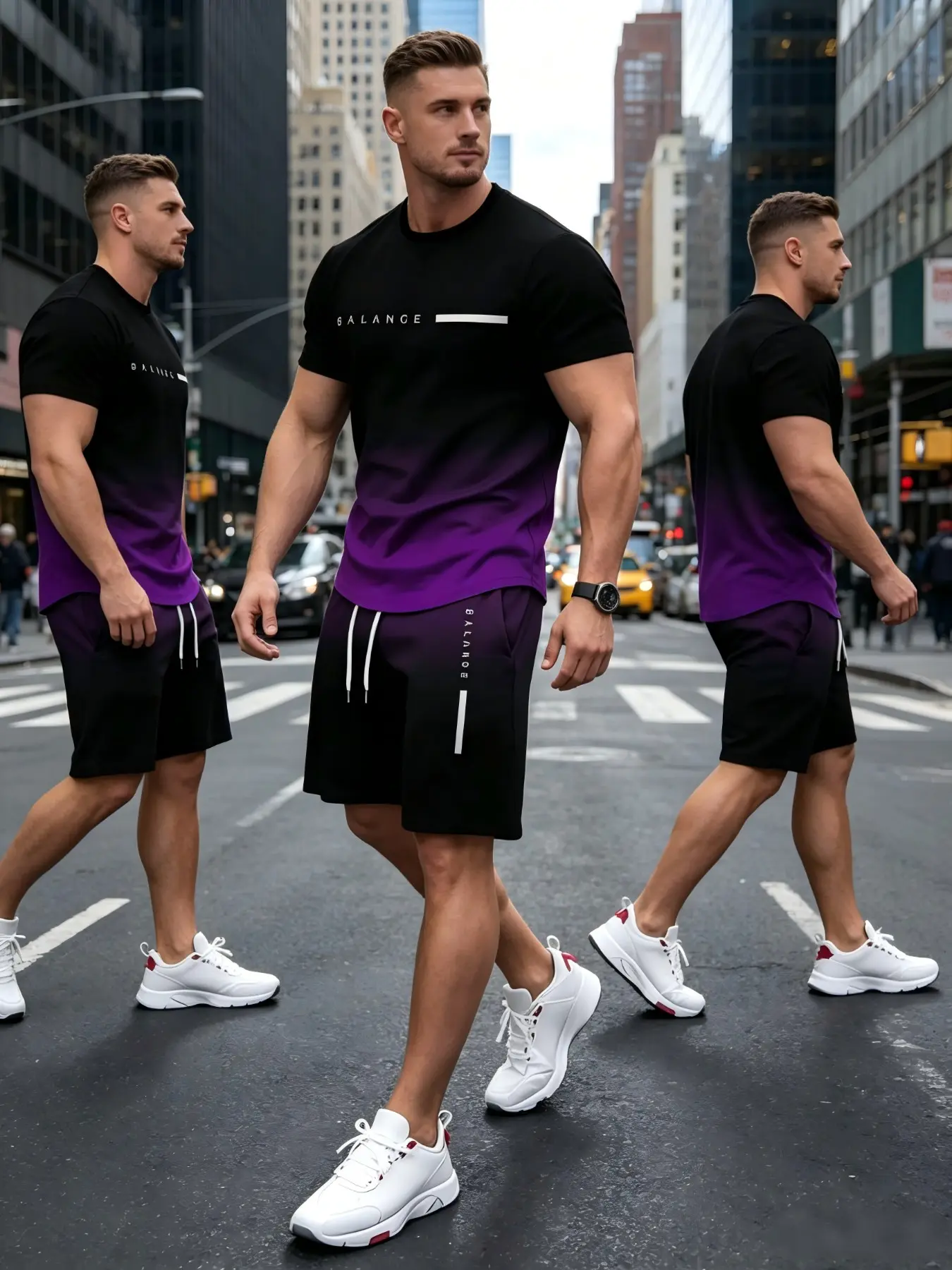 Trending Men's Gradient 2-Piece Set: Balance Graphic Tee & Shorts. Summer Casual Streetwear Athletic Outfit. Limited Stock Fast!