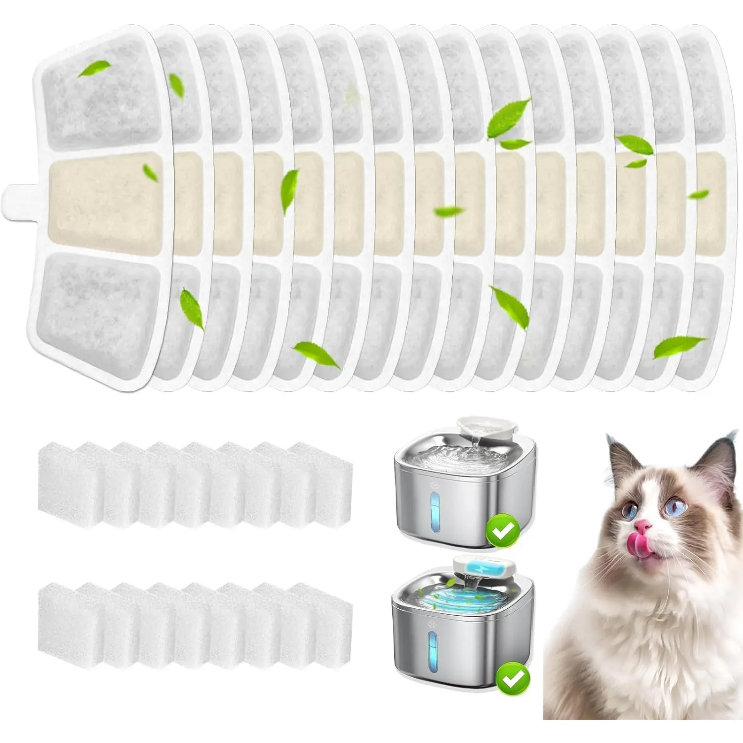 16+16 Pack  Filters for  PW04 3.5L   Water Fountain, Includes 16 Filters & 16 Sponges